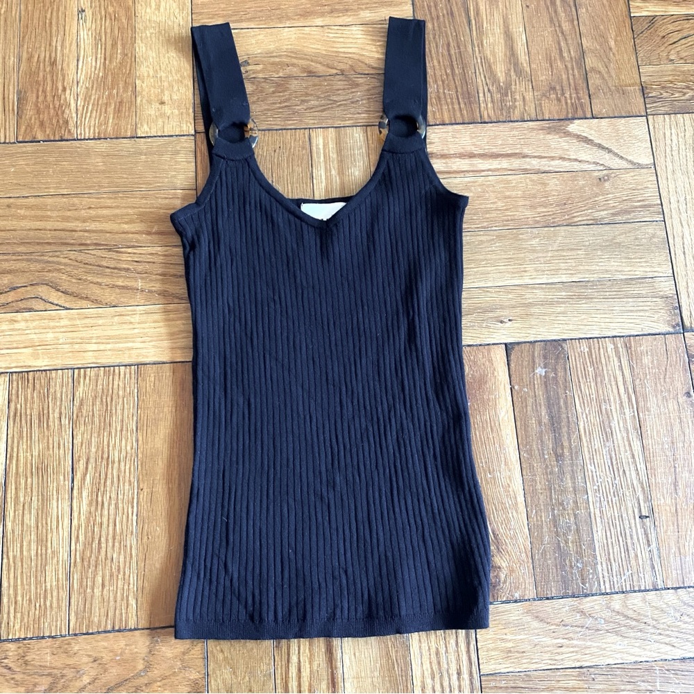 Elie by Elie Tahari Black Tank Top w Tortoiseshell Style O-Rings